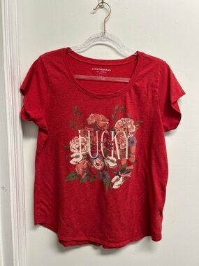 Lucky Brand Red Floral 'Lucky' Graphic Short Sleeve Tee